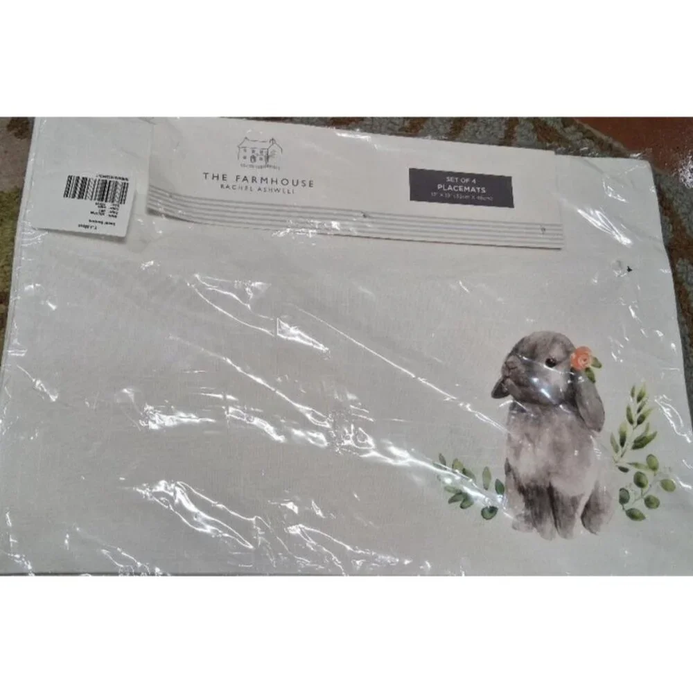 The Farmhouse Rachel Ashwell Sage Sweet Bunnies Placemats Set Of 4 13x19 Inches